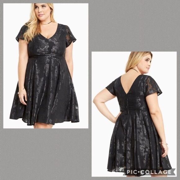 Torrid Lurex Floral Print Chiffon Fit/Flare Dress - Picture 1 of 7